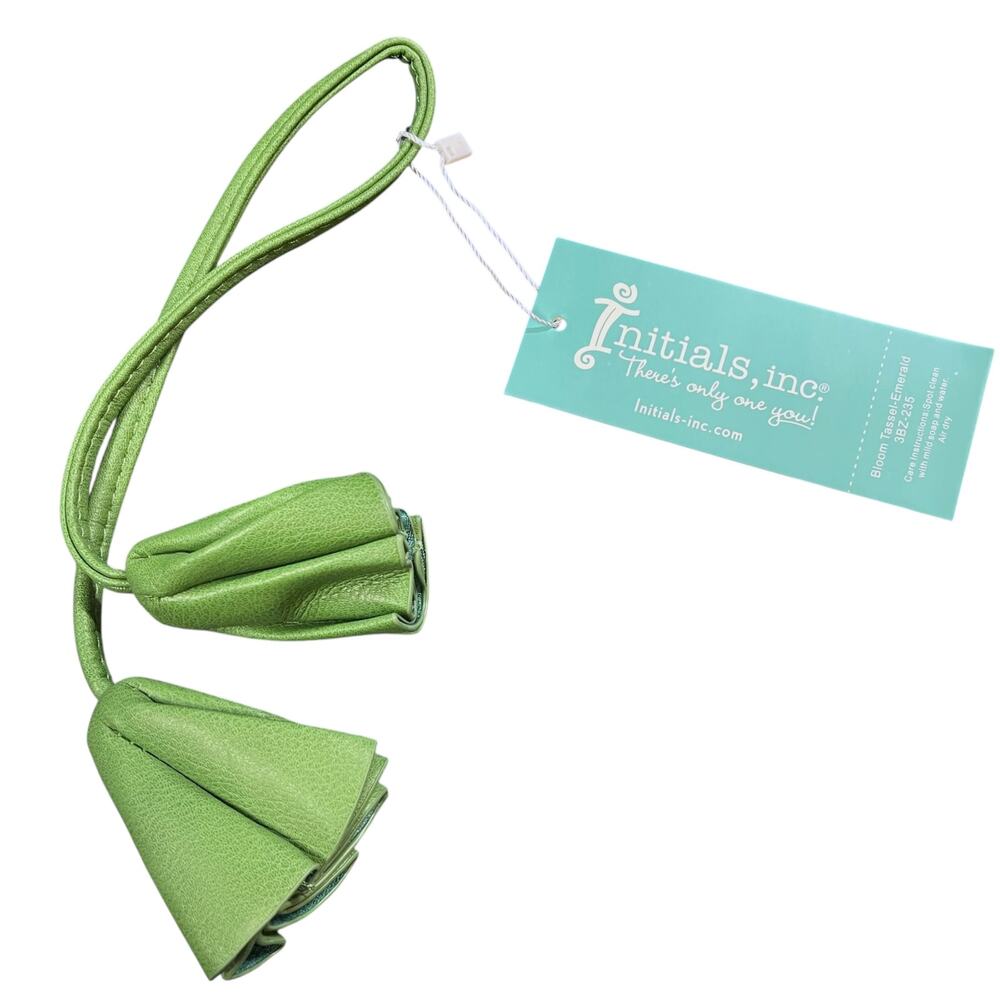 Initials Inc Bloom Tassel Emerald Green Faux Leather Hanging Decor NWT